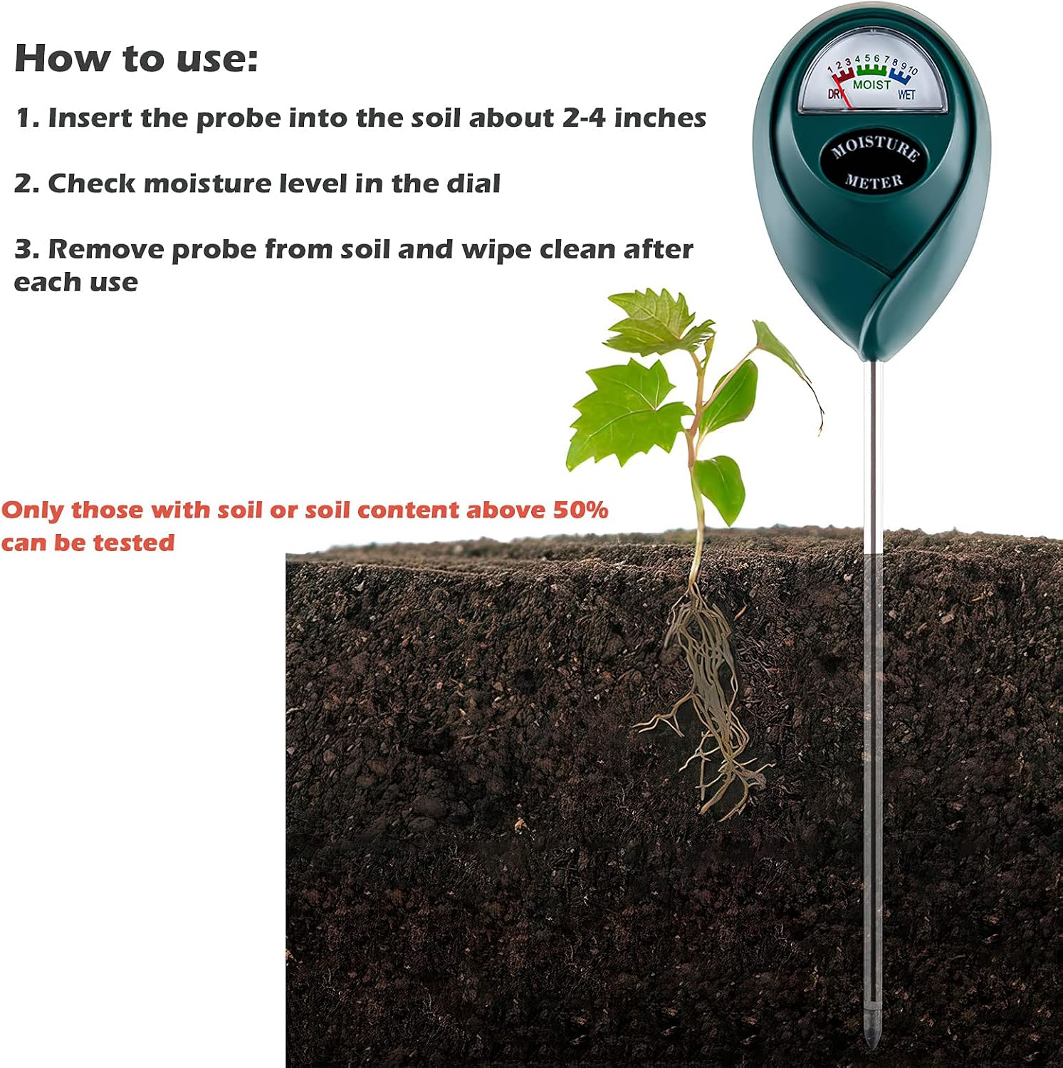 Tennedriv Green Long Probe Soil Moisture Meter for Outdoor Plants, Plant Water Meter for Outdoor Plants,Plant Moisture Meter for Indoor Plants and Outdoor Plants, No Batteries Required