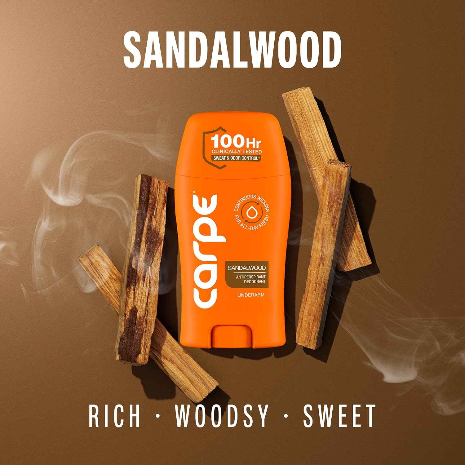Carpe 100-Hour Antiperspirant Deodorant for Men, Sandalwood - 2 Pack