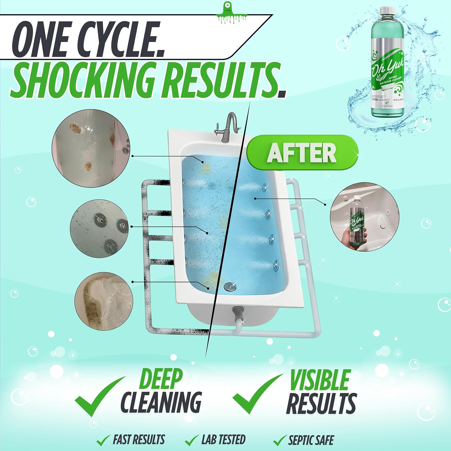 Oh Yuk Jetted Tub Cleaner for Jacuzzis, Bathtubs & Whirlpools, Septic Safe
