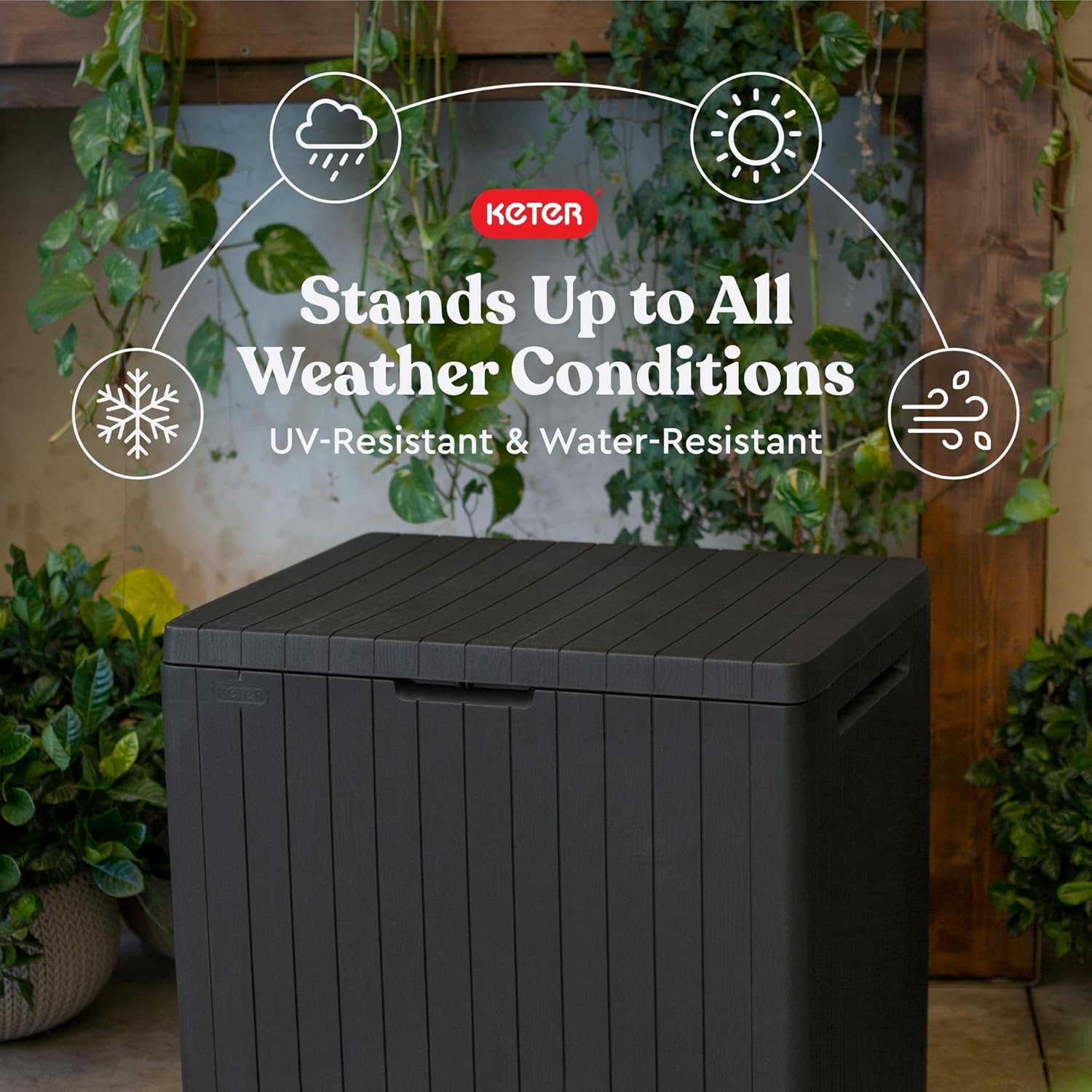 Keter City 30 Gal Outdoor Storage Box and Patio Side Table