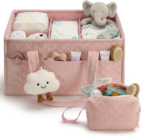 PeraBella Baby Diaper Caddy Organizer, Baby Basket Shower Gift, Portable Changing Table Basket, Postpartum Caddy & Tote Bag Pouch, Newborn Boy & Girl Nursery Essentials Registry, Car Diaper Organizer