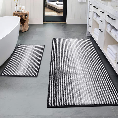 BSICPRO Bathroom Rugs Sets 2 Piece, Non Slip Striped Bath Mats, Black