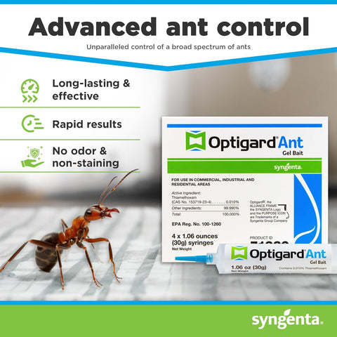 Syngenta - TRTD11568 - Optigard Ant Bait Gel Box - 4 Tubes w/ Plunger - 30g each tube, White