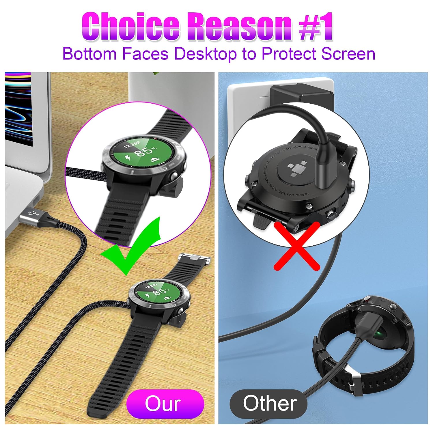 AGVEE 2 Pack 3.3ft Charger for Garmin Watch, L-Shape Charging Cable