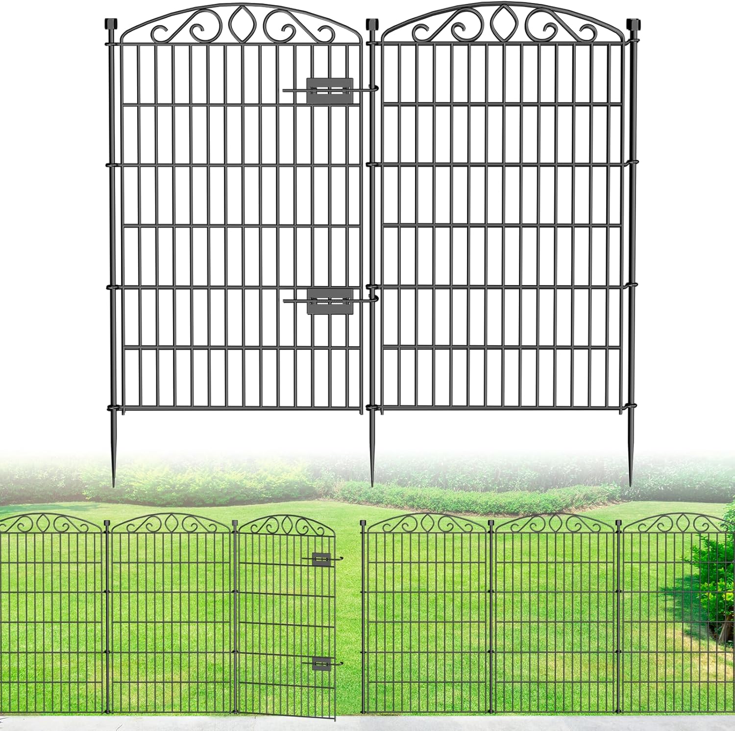 6 Panel No Dig Decorative Garden Fence with Gate 42" H x 13'L for Pets