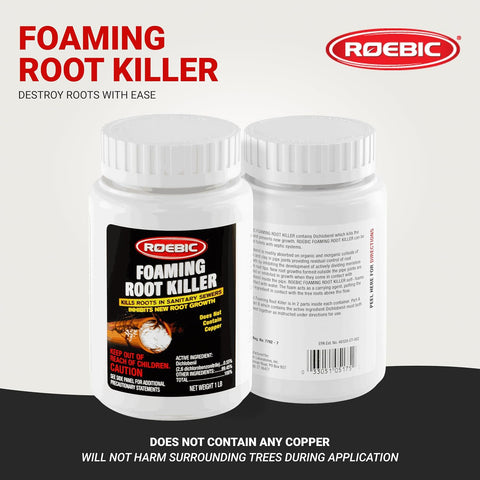 Roebic FRK Foaming Tree Root Killer, Chemical Septic System, Drain Field and Sewer Line Pipe Clog Remover and Root Destroyer, Safe for Bathroom Toilet, White Granules, 1 lb
