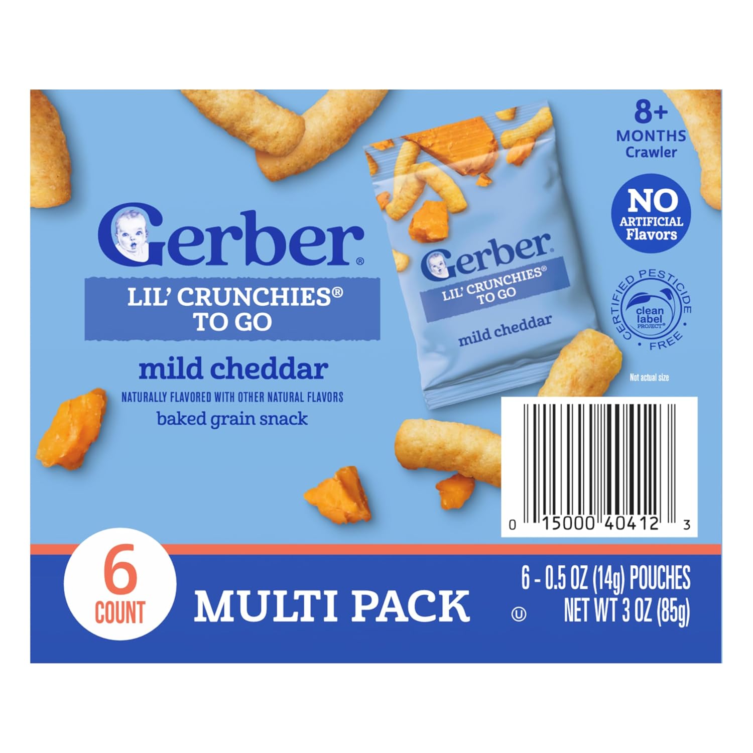 Gerber Crunchies To Go Mild Cheddar Snack, 0.5 Oz, 6 Pack