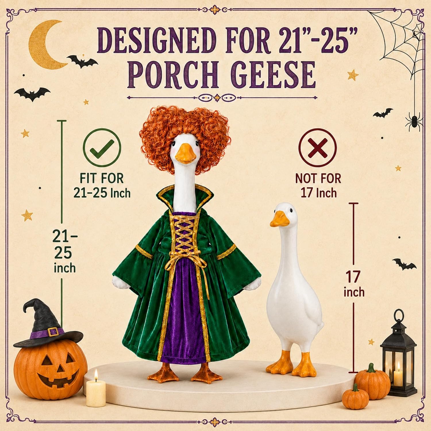 Porch Goose Halloween Outfit Witch Costume for 23-Inch Goose Statues