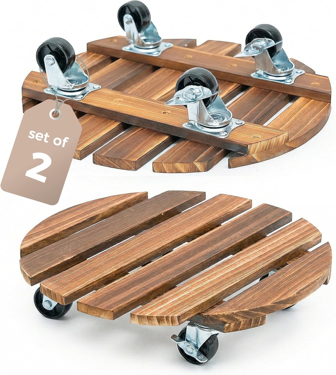 Bamworld Plant Caddy 12 Inch Rolling Tray with Wheels 2 Pack