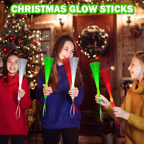 Christmas Light Up Fiber Optic Wand Party Favors Supplies for Kids-12 Pack