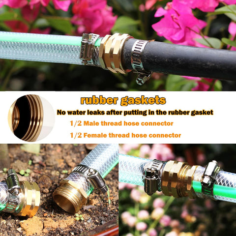 SIGURANTA Garden Hose Repair Connector with Clamps Hose End Repair Kit, 1/2"Barb Garden Hose Fittings Male and Female brass garden hose ends (1/2"Barb-10 Set)