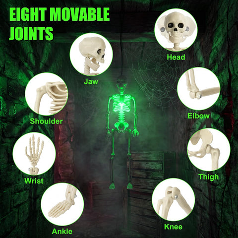 Kelool 16" Light Up Skeleton Halloween Decorations,5 Pack Posable Skeleton with Movable Joints,Scary Halloween Skeleton Halloween Decor for Haunted House Props Halloween Decorations Indoor Outdoor