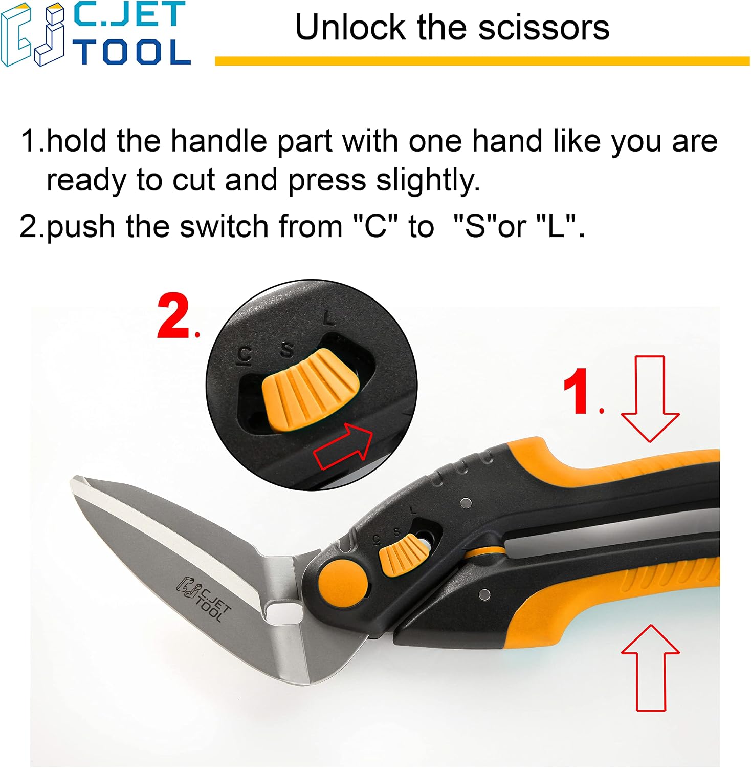 C.JET TOOL 10" Heavy Duty Scissors - Carpet Cutter, Industrial Multipurpose Tool for Cardboard, Leather, Pruning, Gardening - Professional Soft Grip Stainless Steel (Orange)
