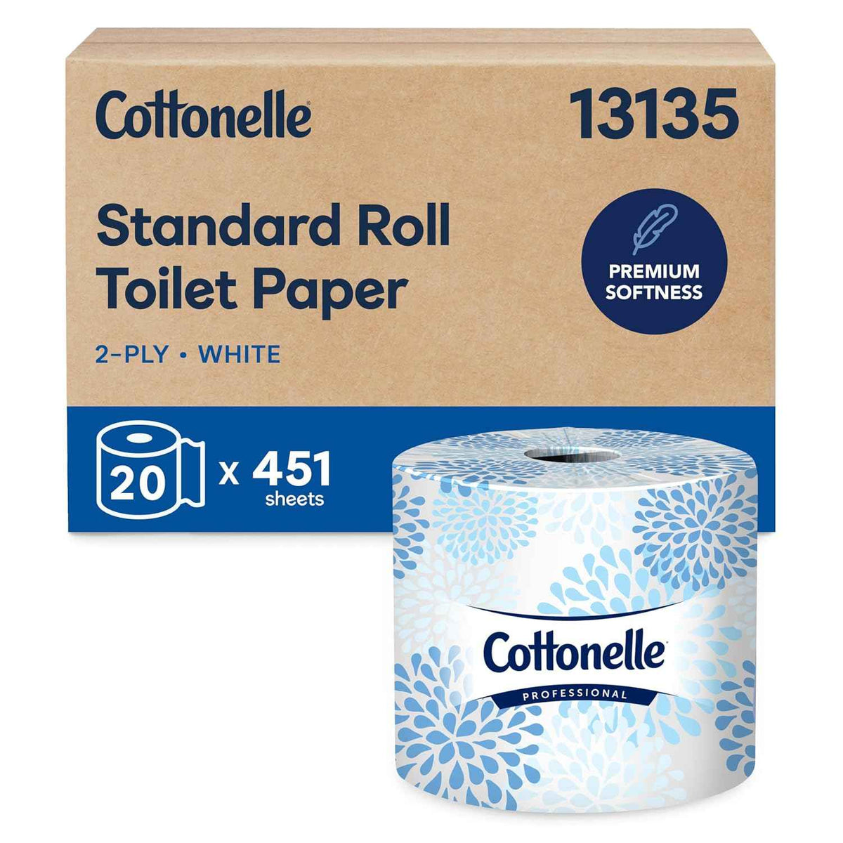 Cottonelle Professional Standard Roll Toilet Paper, Bulk, 20 Rolls (13135) | 451 Sheets/Roll, 2-Ply, Soft & Strong, Convenience Case, Premium Tier