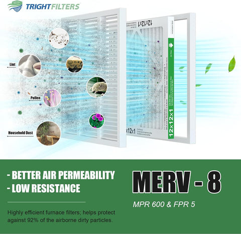 TRIGHTFILTERS 12x12x1 Air Filter 4 Pack, MERV 8 Pleated HVAC Furnace Filter