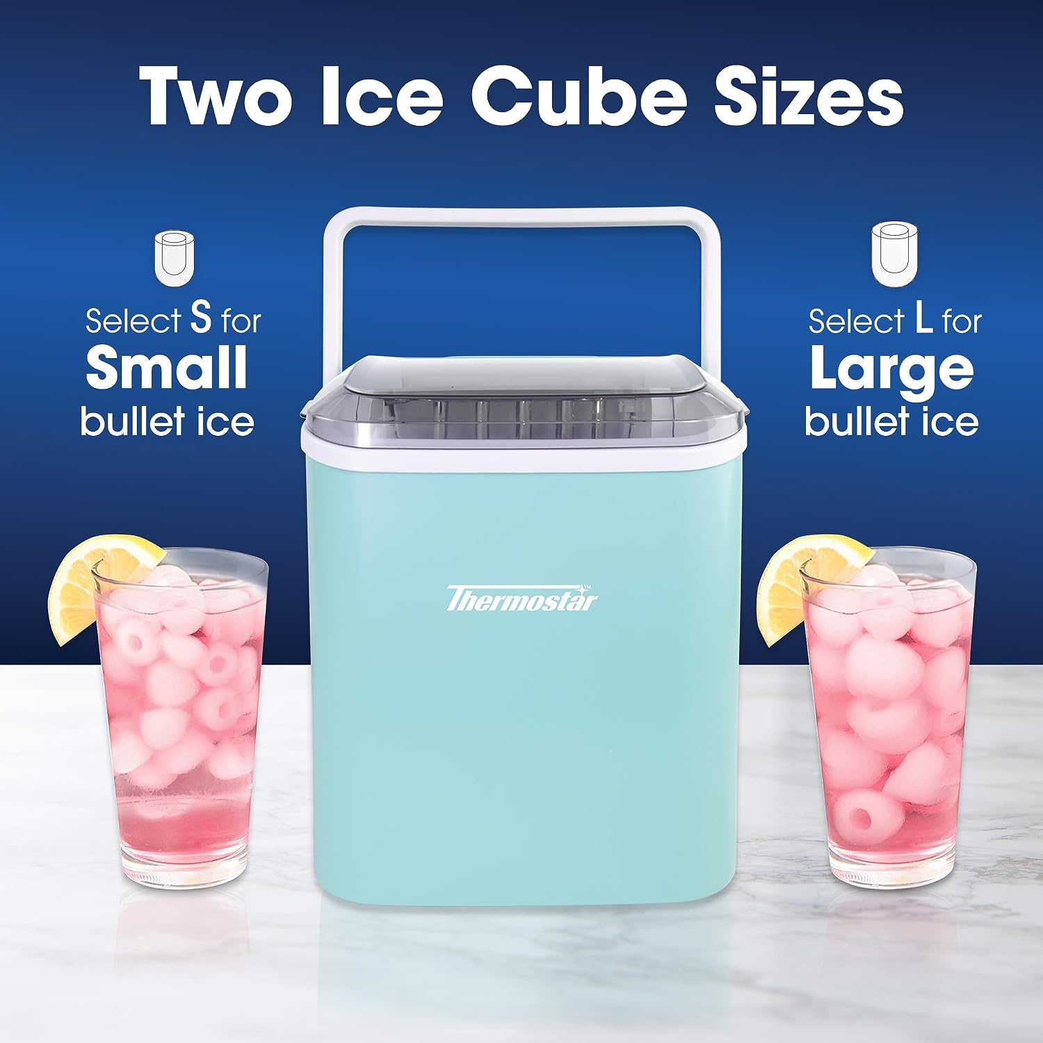 Thermostar Automatic Self-Cleaning Portable Electric Countertop Ice Maker Machine with Handle, 26 Pounds in 24 Hours with Ice Scoop and Basket, Perfect for Water Bottles, Mixed Drinks, Parties, Aqua