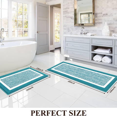 Pauwer Bathroom Rugs Sets 2 Piece, Non Slip Washable Bath Mat, Aqua Blue