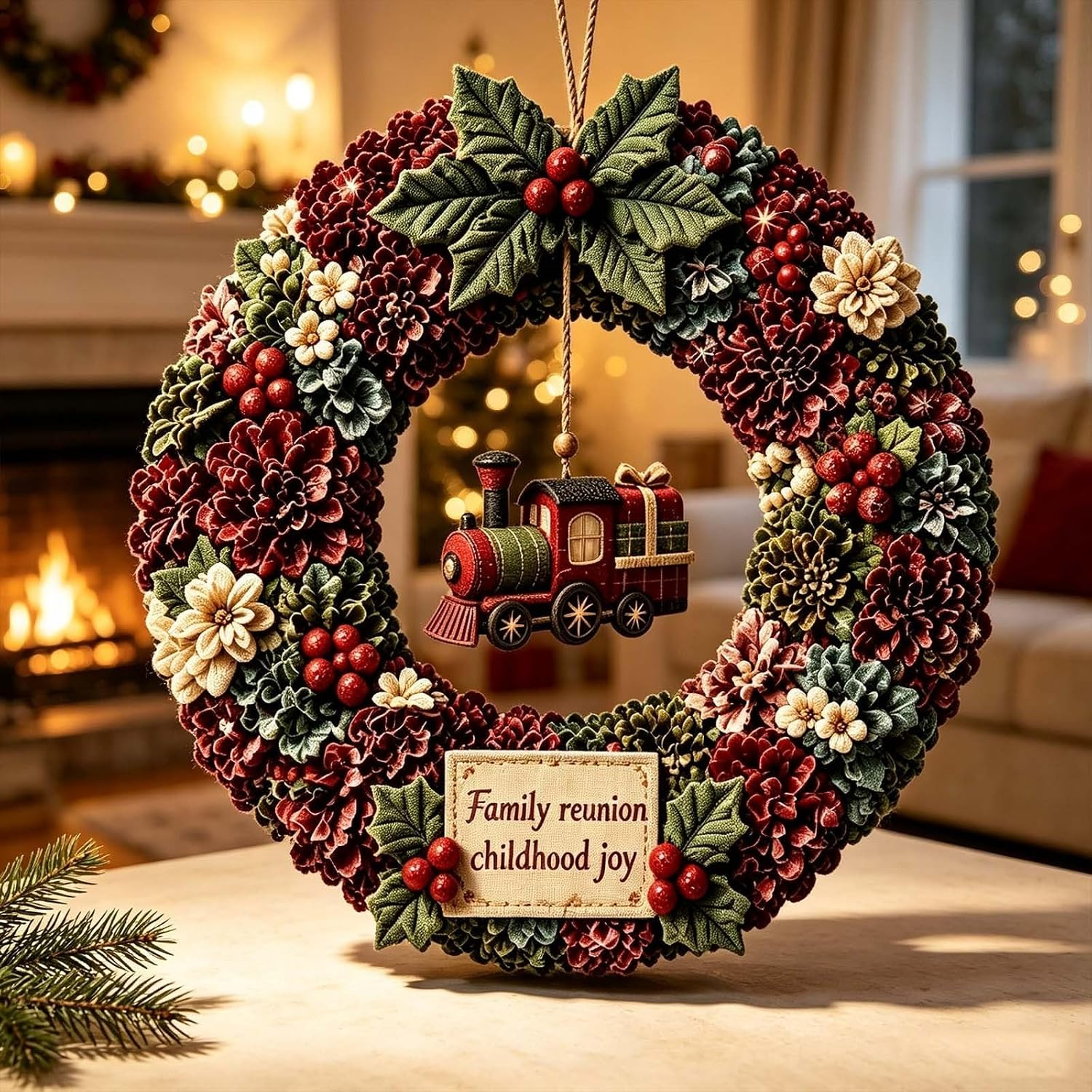 Christmas Wreath 3D Fabric Poke Art DIY Kits for Adults (Vintage Train)