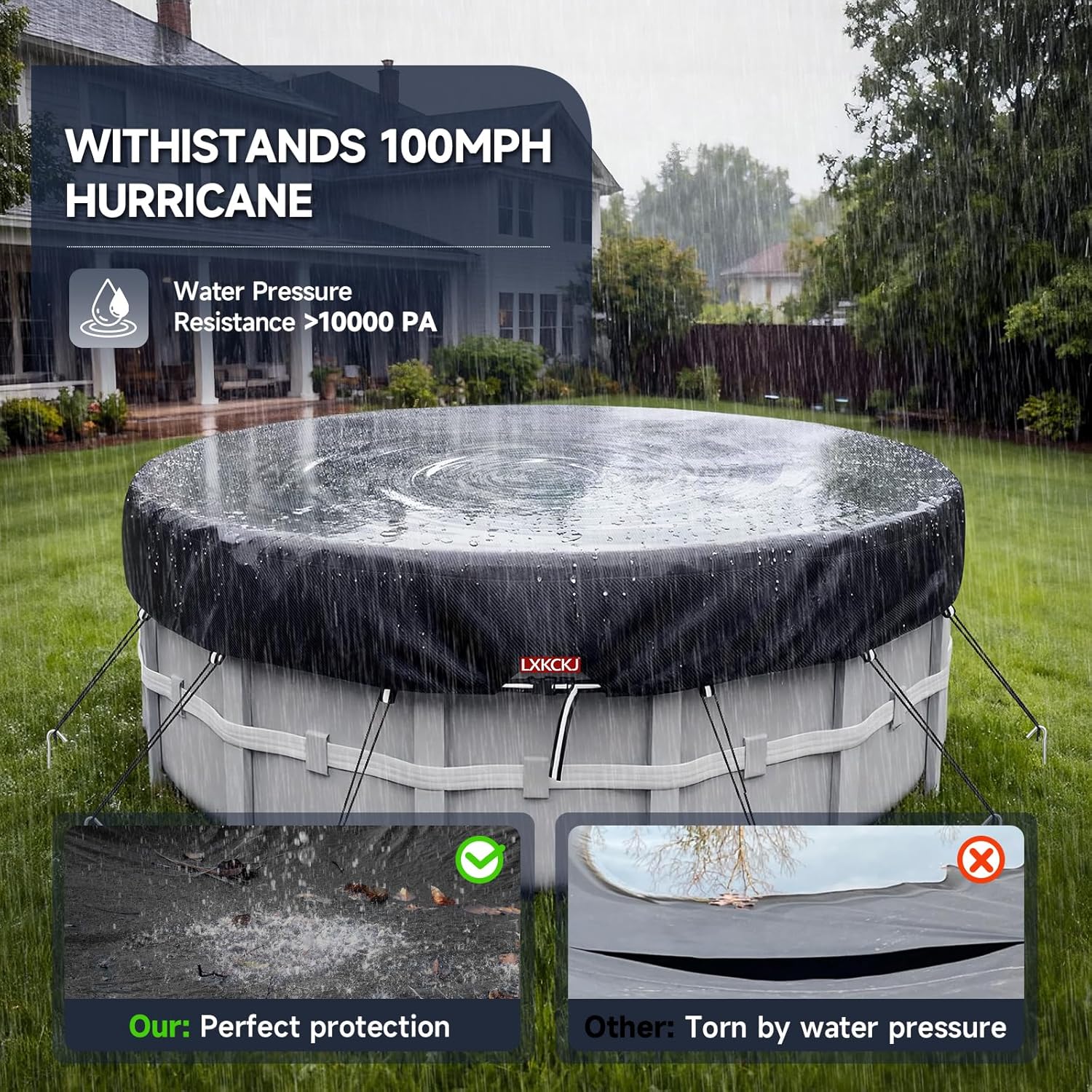 LXKCKJ 12 Ft Pool Cover for Above Ground Pool, Round 420D Solar Oxford Tarp