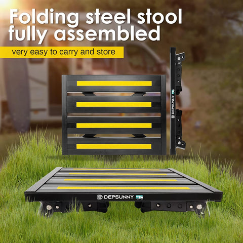 Adjustable RV Step Stool, Wide Platform, Foldable Legs, Black