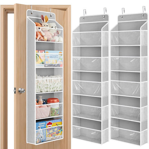 JARLINK Over The Door Toy Storage Organizer w/Clear Window, Grey, 2 Pack