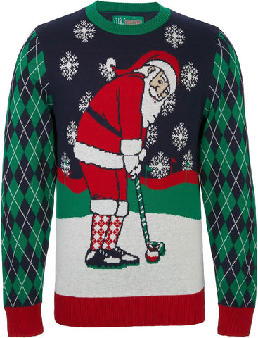 The Ugly Sweater Co. Mens Sports Golf Sports Ugly Christmas Sweater for Holiday Fun Design, Snug Fit Breathable Crewneck