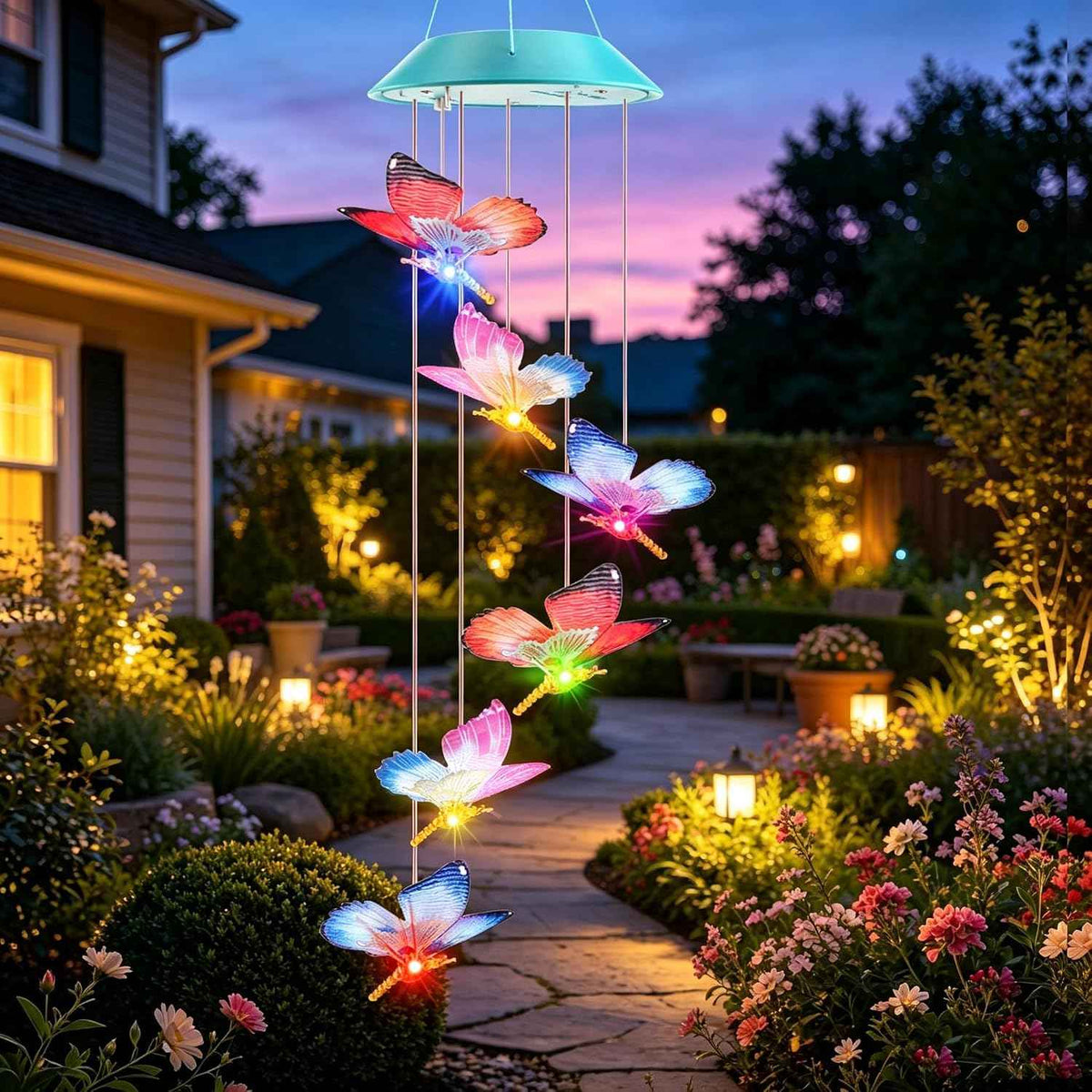 Solar Wind Chime for Ouside, Color Changing Dynamic Butterfly Wind Chimes