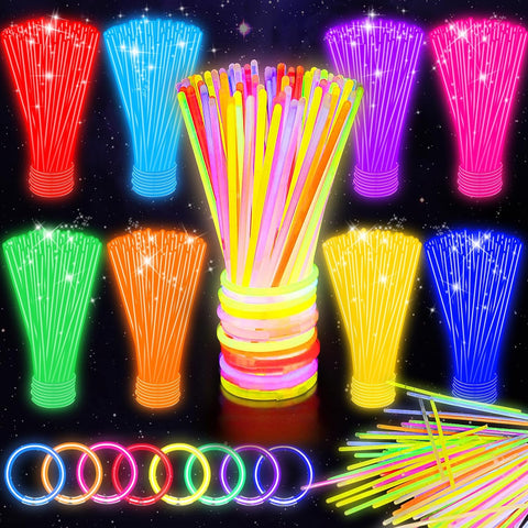 SHQDD 100 Glow Sticks Bulk Party Pack, 8” Neon Halloween Glow Sticks, DIY Glowsticks with Connectors Bracelets & Necklaces, Glow in the Dark Party Supplies for Kids, Adults, Parties