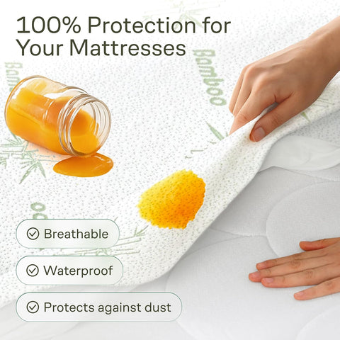 Side-Shield Waterproof Mattress Protector Full - 6-21" Deep Pocket with Leak-Proof Edge Protection - Noiseless & Cooling Soft-Touch Viscose Made from Bamboo - Machine Washable (Green)