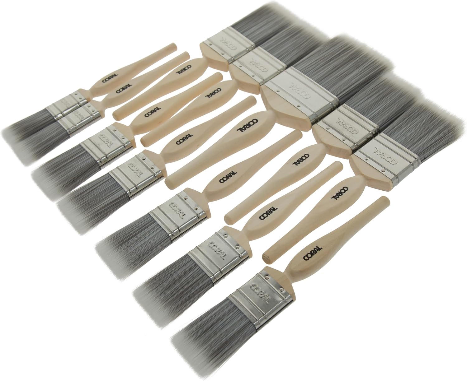 Coral 31409 Painter's Dozen Paint Brushes 12Pk - Trade Pro Quality - FSC Wood Handles - House Paint Brushes for Walls 2x1, 5x1.5, 4x2, 3" - Ideal Wall Paint Brushes for House Painting