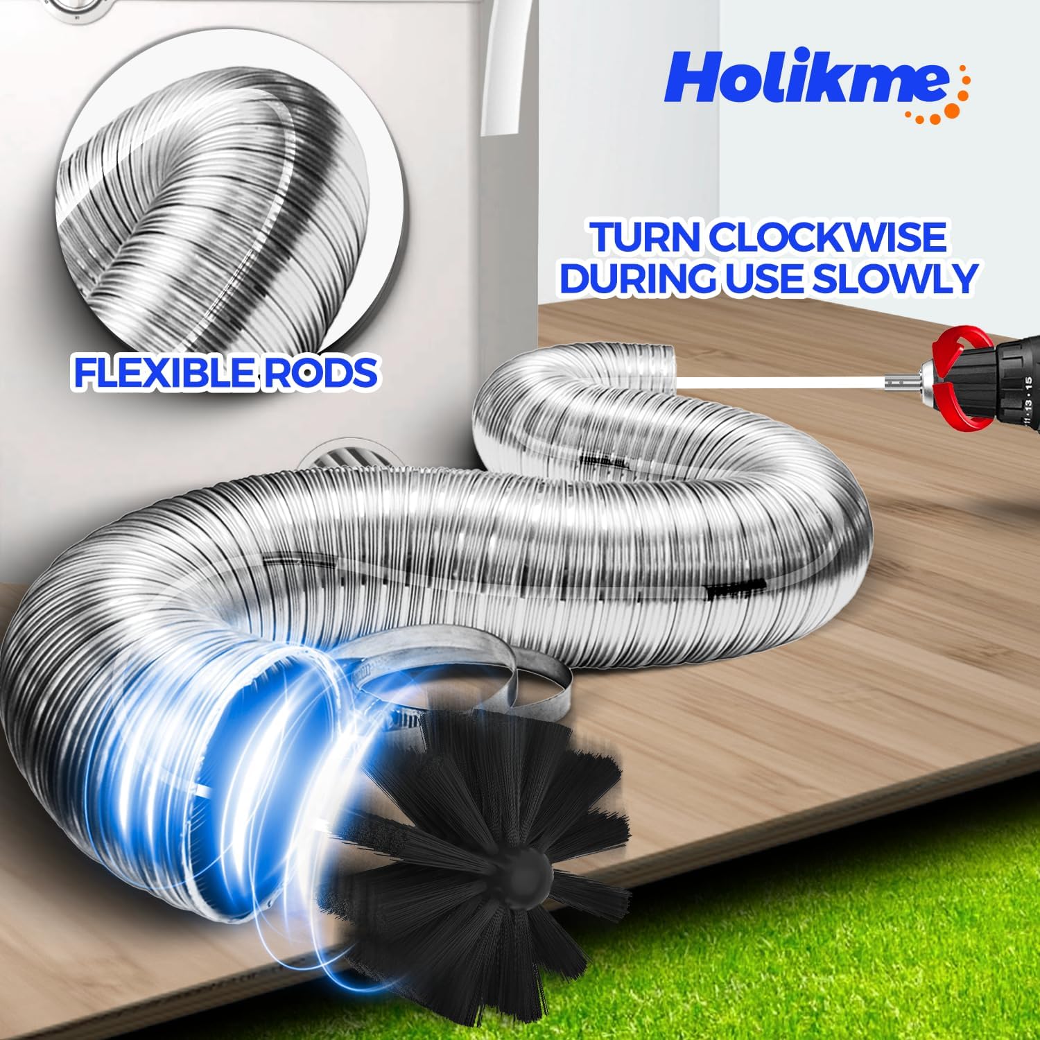 Holikme Dryer Vent Cleaner Kit - 30Ft Fireplace Chimney Brushes Flexible