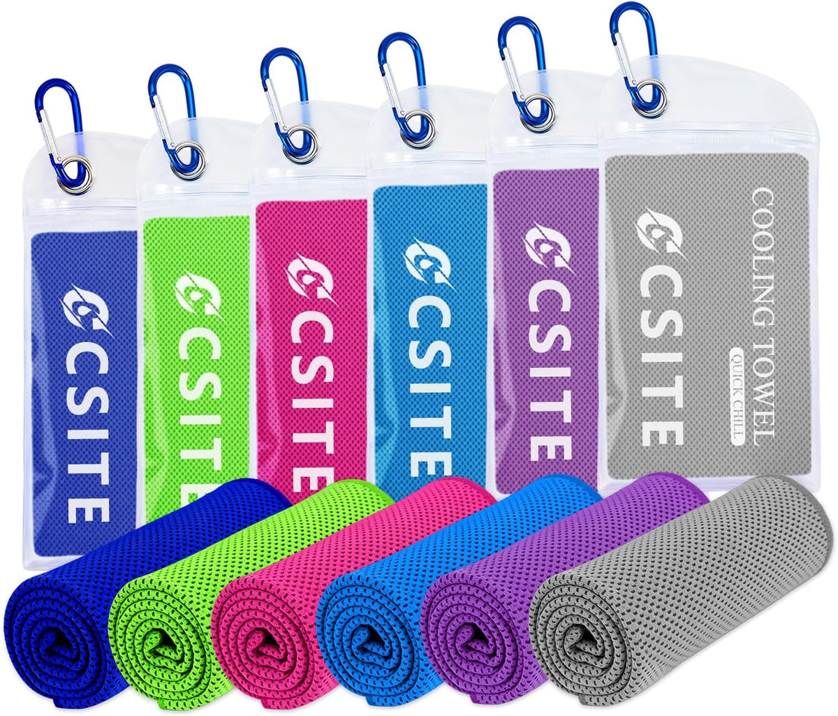 CSITE Cooling Towels for Neck and Face - 6 Pack 47x12 Inch Ice Cold Microfiber Towels, Soft & Breathable Cooling Towel for Hot Weather, Sports, Yoga, Workout, Running, Golf, Camping