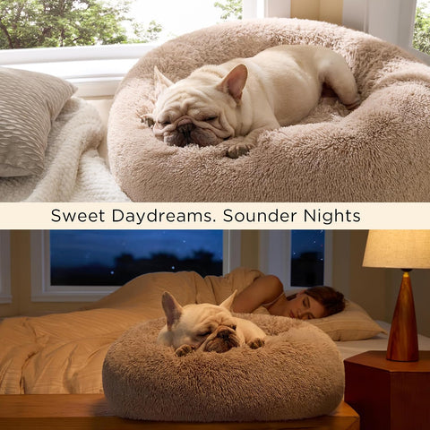 Bedsure Calming Dog Bed Medium Size Dog Donut Washable Pet Bed,30ins Camel