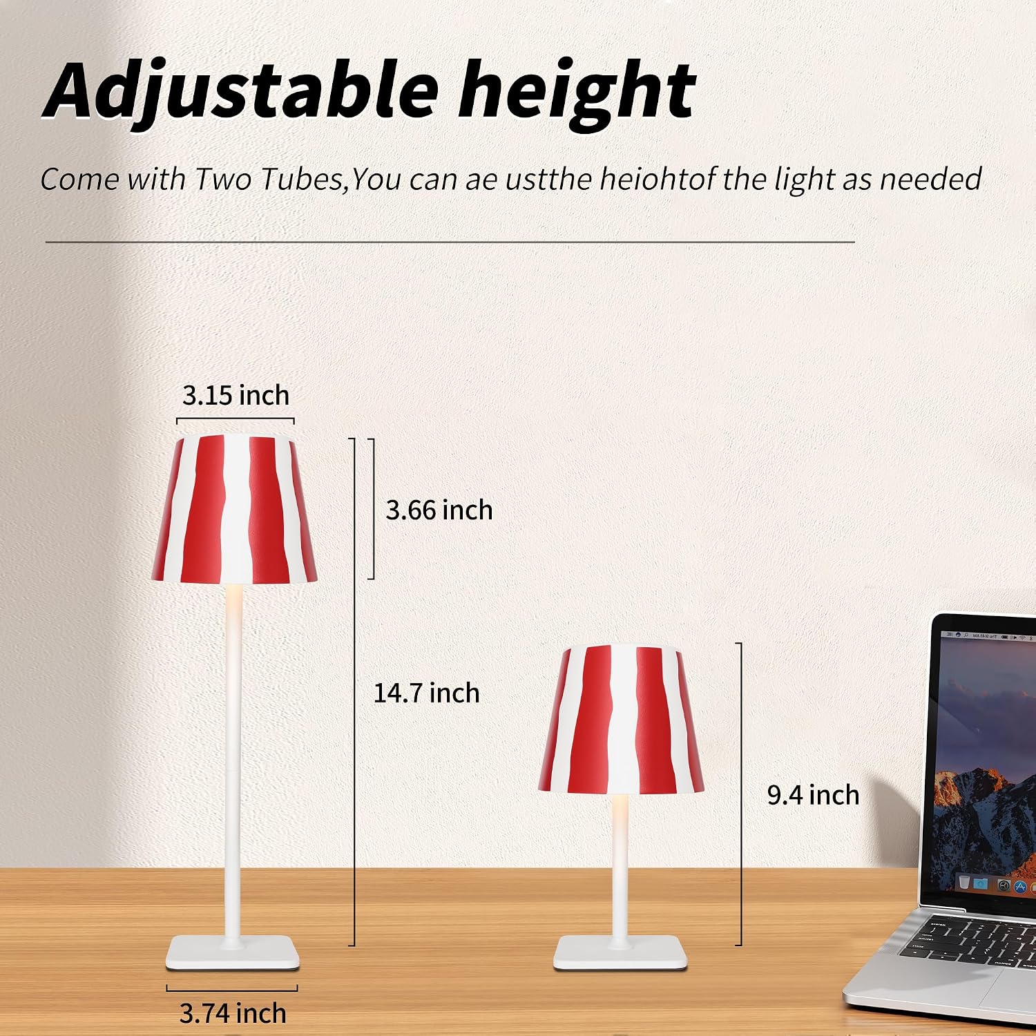 Mr. White Outdoor Waterproof Cordless Wireless Rechargeable Portable Top Touch Battery Operated Powered LED Table Lamp Desk Lamp Lights for Restaurant Kitchen Patio Dinner Dining (Red)