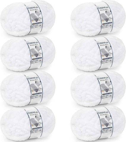 Cozyful Chunky Yarn for Hand Knitting - #10 Chunky Chenille Yarn, Jumbo Big Thick Chunky Yarns for Crocheting, Super Bulky Chunky Knit Blanket Yarns, 8 Skein (22 yds 8 oz Each Skein), Pure White