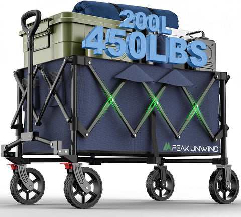 Wagons Carts Foldable,Collapsible Wagon with Wheels,450LBS Heavy Duty Beach Wagon Cart