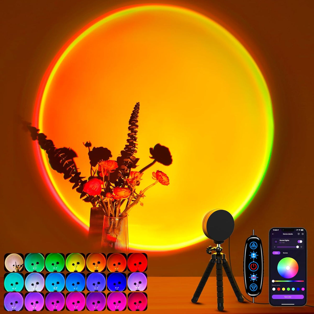 XEBKOR Sunset Lamp Projector Multicolor Changing LED Projection Lamps