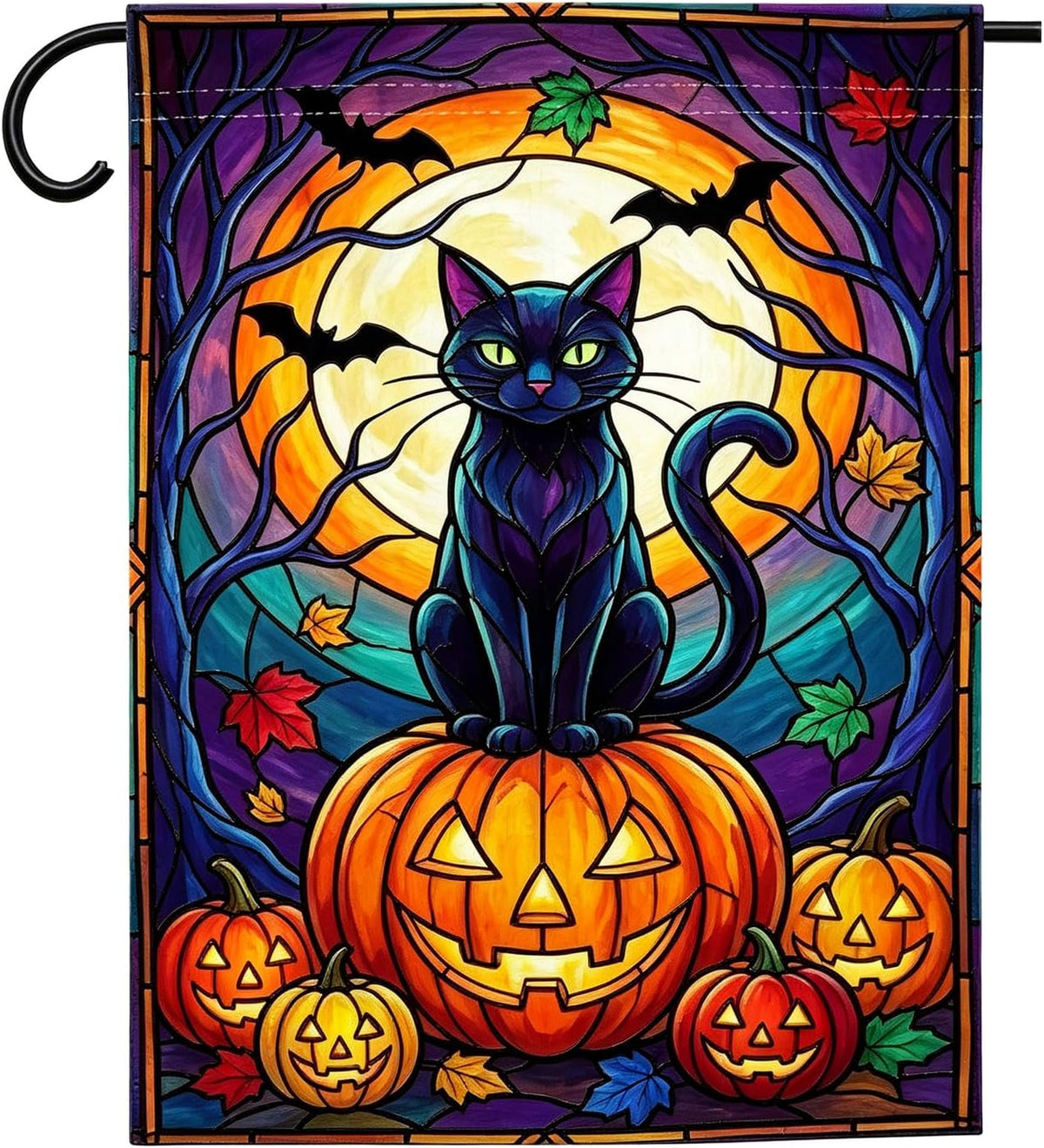 Halloween Black Cat Garden Flag 12x18 Inch Spooky Pumpkin Outdoor Yard Flag