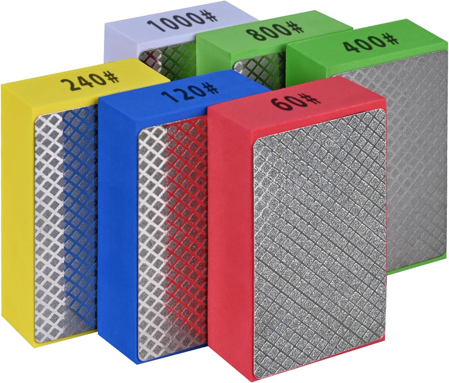6pcs Diamond Hand Polishing Pads for Ceramic Tile Glass Grinding,Sanding Blocks 60#,120#,240#,400#,800#,1000#