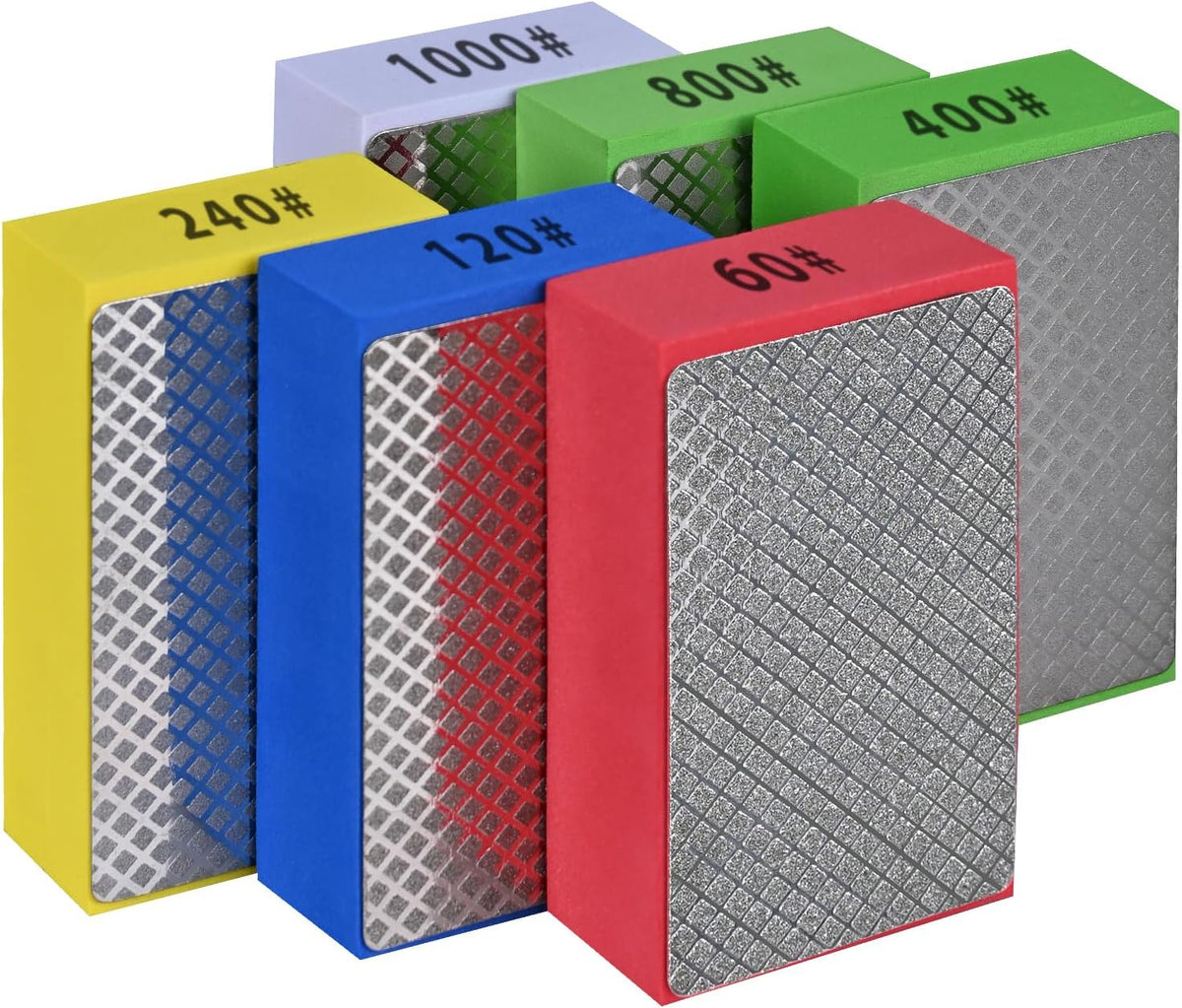 6pcs Diamond Hand Polishing Pads for Ceramic Tile Glass Grinding,Sanding Blocks 60#,120#,240#,400#,800#,1000#