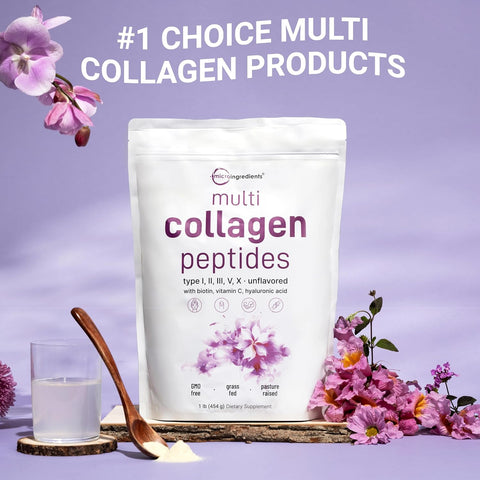 Micro Ingredients Multi Collagen Peptides Powder, 1lb (41 Servings)
