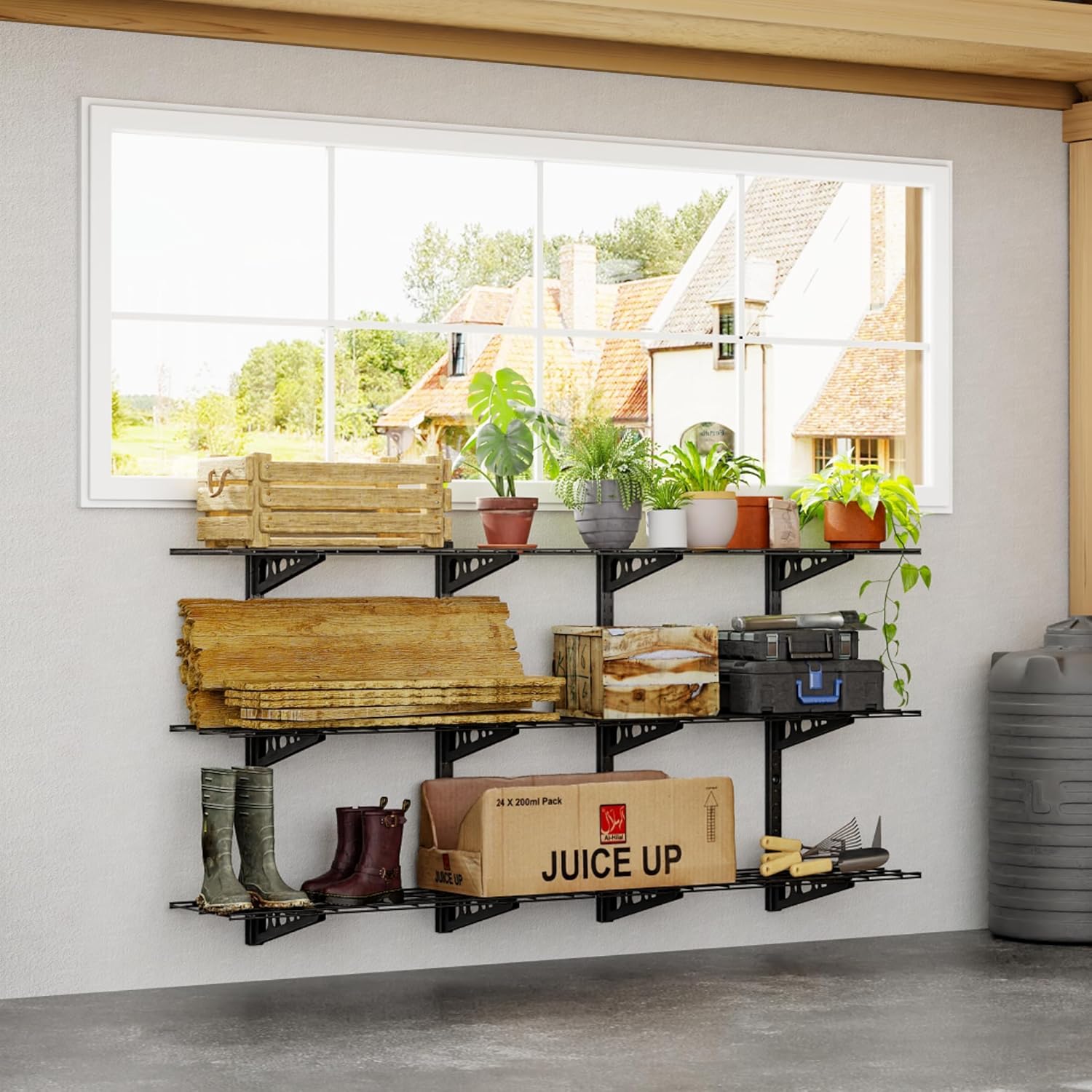 FLEXIMOUNTS 3-Tier 1x3ft Garage Storage Wall Shelving, Height Adjustable