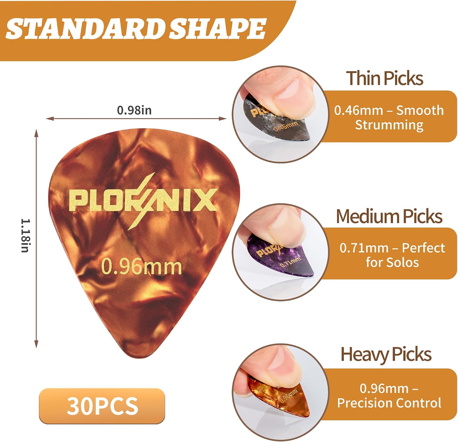 30 pack Celluloid Guitar Picks - 3 Different Thickness Colorful Guitar Pick with Metal Storage Box, Guitar Picks for Acoustic Guitar, Electric Guitar, Bass, Ukulele, 0.46mm/ 0.71mm/ 0.96mm