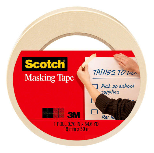 Scotch Masking Tape, 0.70 in x 54.6 yd, Applies Easily, Great for Labeling, Mounting and Bundling, Strong Adhesive, Great For Everyday Uses, 1 Roll (3436)