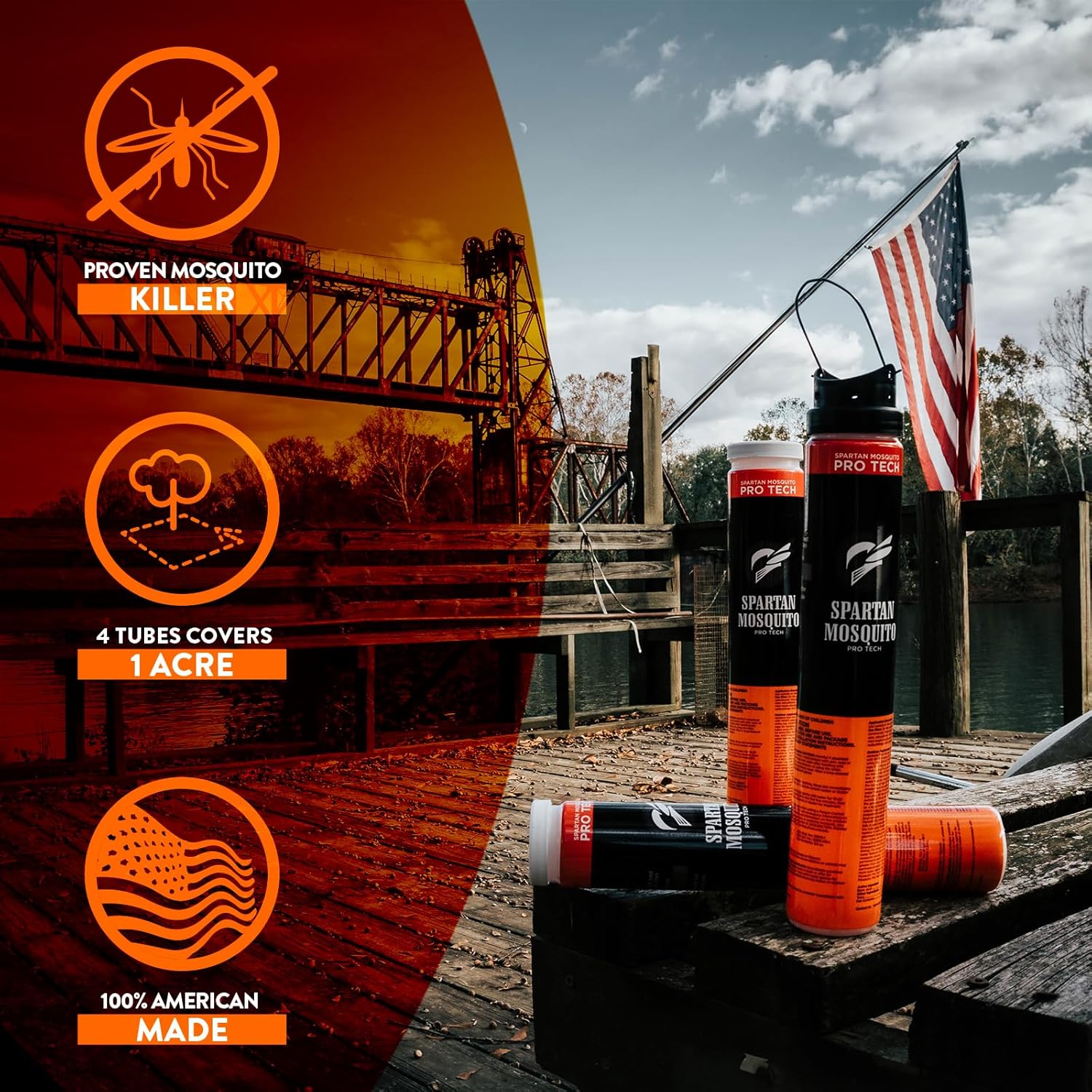 Spartan Mosquito Pro Tech - 1 Acre Pack 4 Tubes | Outdoor Mosquito Repellent for Yard, Patio & Home | Natural Insect Killer & Bug Control Barrier