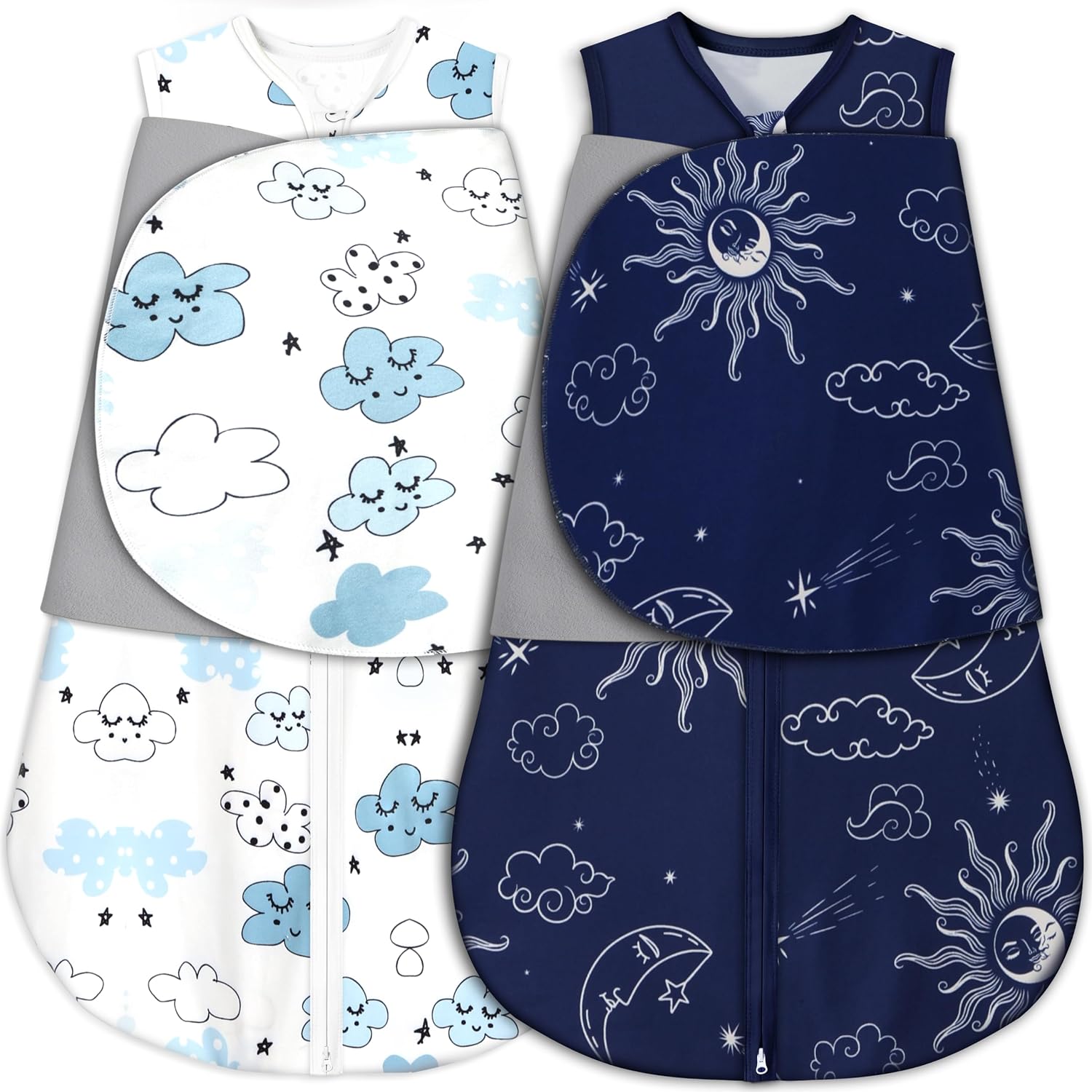 GUNTAIL Newborn Sleep Sack Baby Swaddle,3-Way Adjustable Wearable Blanket,100% Rayon Cotton Swaddling sleeping bag (Clouds & Moon, 0-3 Months)