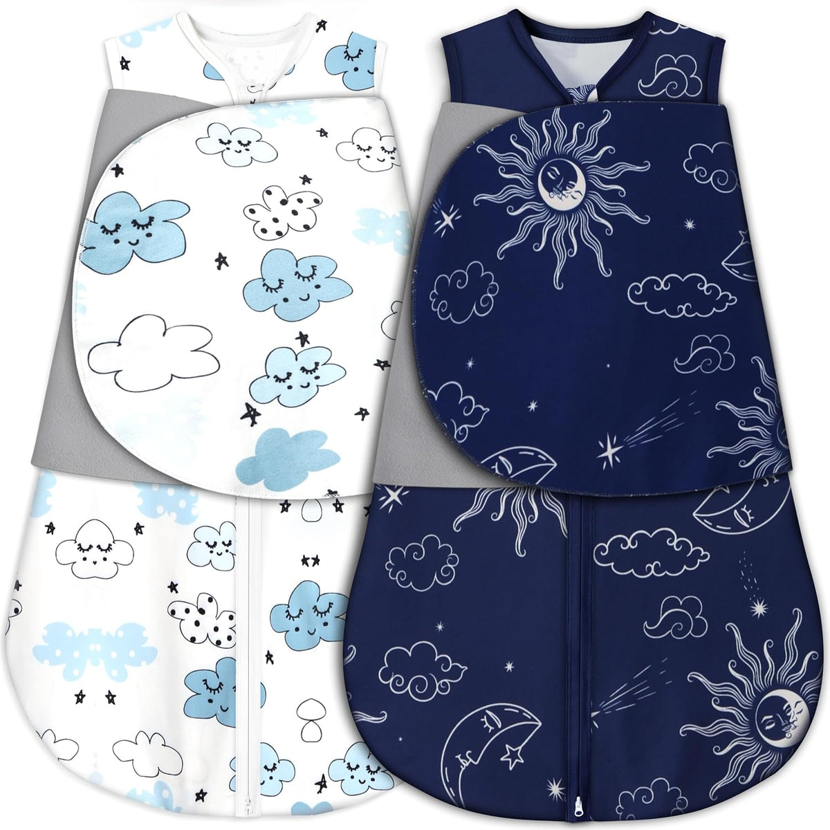 GUNTAIL Newborn Sleep Sack Baby Swaddle,3-Way Adjustable Wearable Blanket,100% Rayon Cotton Swaddling sleeping bag (Clouds & Moon, 0-3 Months)