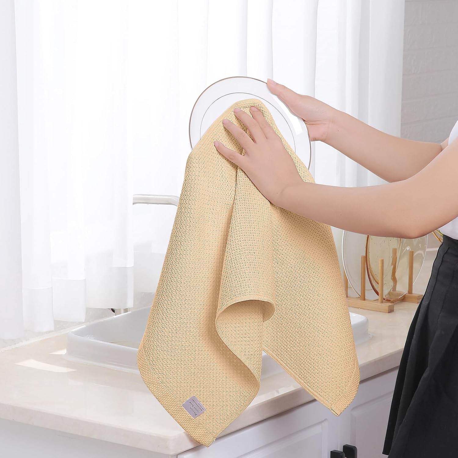 Homaxy 100% Cotton Waffle Weave Kitchen Dish Towels 8-Pack, Apricot