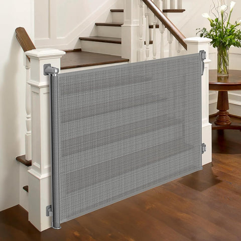 Retractable Baby Gate for Stairs, Dog Gate Indoor 55" Wide × 34" Tall Gray.