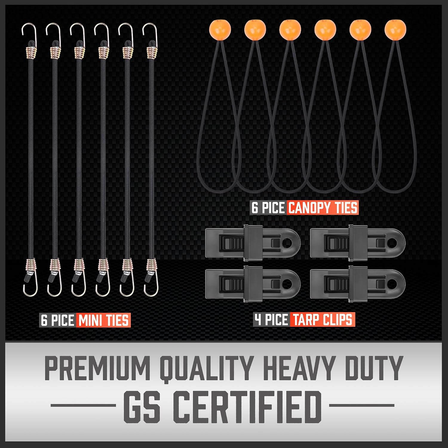 HORUSDY 31-Piece Premium Bungee Cords Assortment Jar, Includes 10”,18”,24”,32”,40” Bungee Cords, 6“ Zip Ties, 8”Canopy/Tarp Ball Ties and Crocodile Mouth Tarp Clips